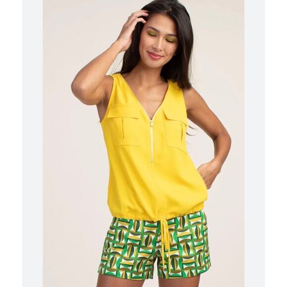 Trina Turk 'Karmandy' Zipper-Front Sleeveless Top, Buttercup size medium - Picture 2 of 11